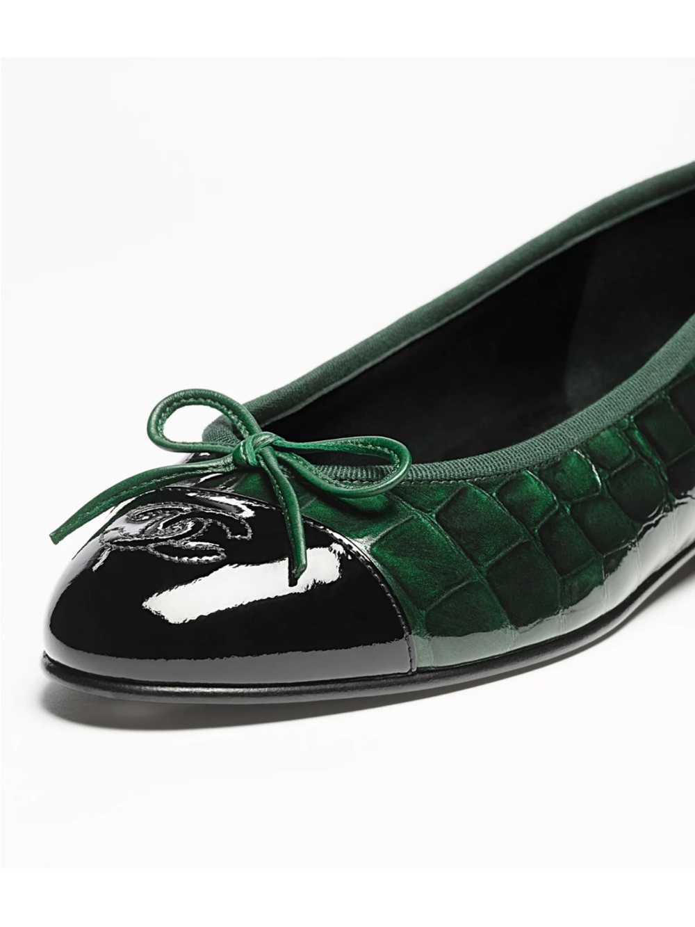 Chanel 26A Dark Green Black Crocodile Patent CC Logo Ballet Ballerina Flat 39 - Picture 5 of 16